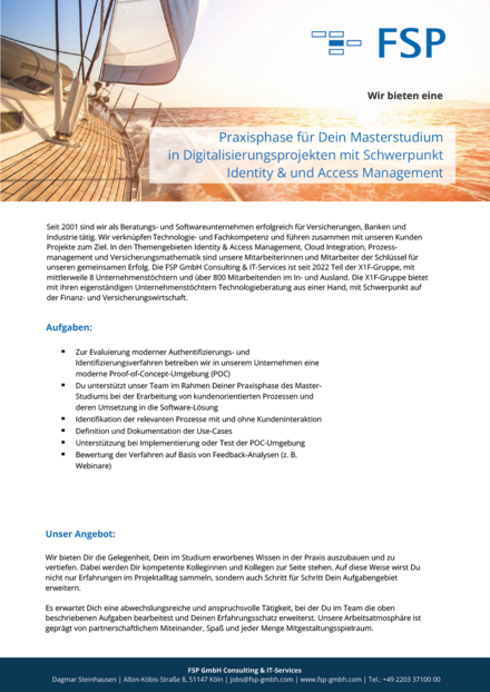 Praxisphase für Masterstudent in Digitalisierungsprojekten mit Schwerpunkt Identity- und Access-Management (m/w/d)